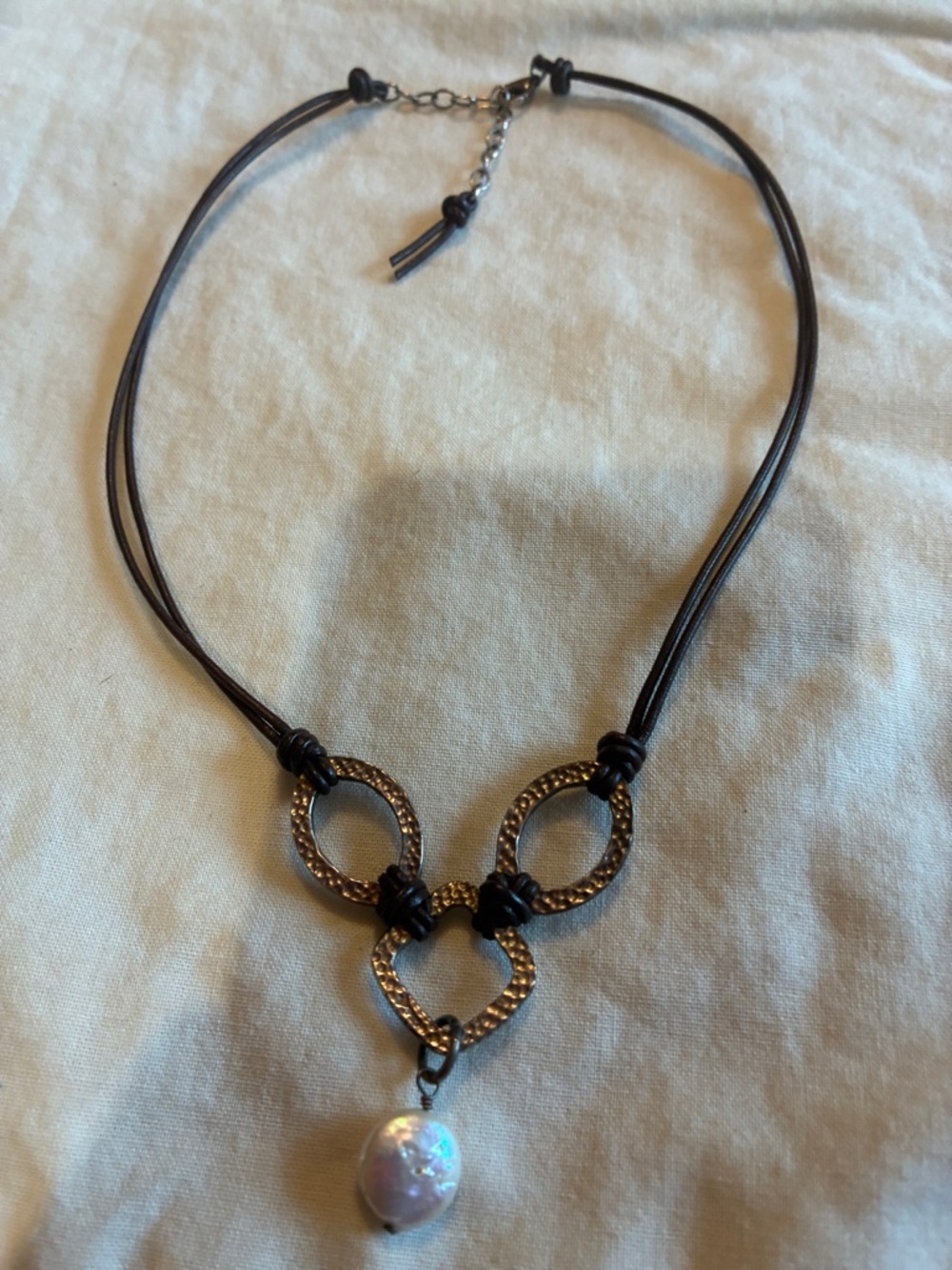 Silpada Sterling Silver and Leather Necklace with Pearl Drop N1257